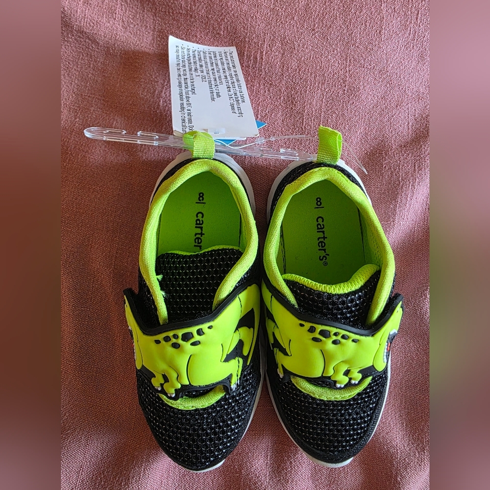 Carter's Toddler Boys Neon Green Dinosaur Light-Up Sneakers - Size 8